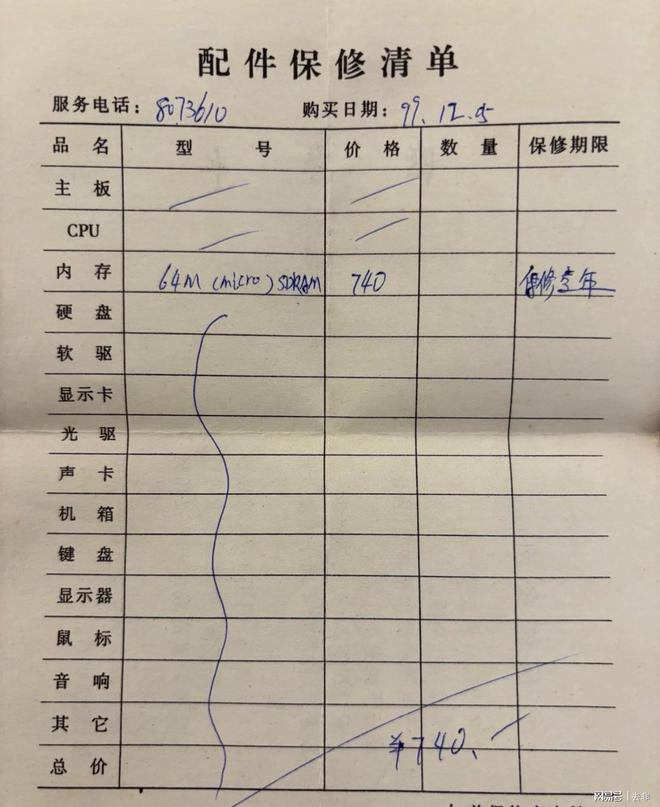 看一下1999年的一台台式电脑的配置和价格！(图2)