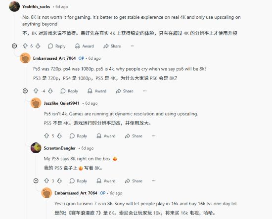 PS6至少8K60帧玩游戏是做梦吗？网友热议！(图4)